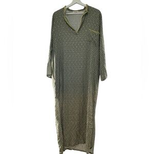 Anjuna long sleeve maxi kaftan green metallic embroidered dress women’s L boho